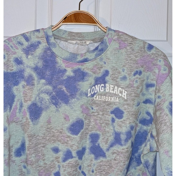 H&M Long Beach‎ Tie Dye Sweatshirt Girls Pullover Crew Neck Pastel Y2K  L 10/12 - Picture 5 of 8